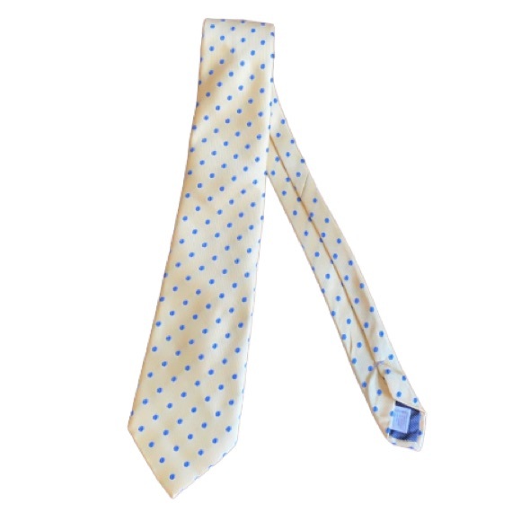 KISS TIES Professional  Business Attire Yellow and Blue Polka Dots Business Tie - Picture 1 of 3